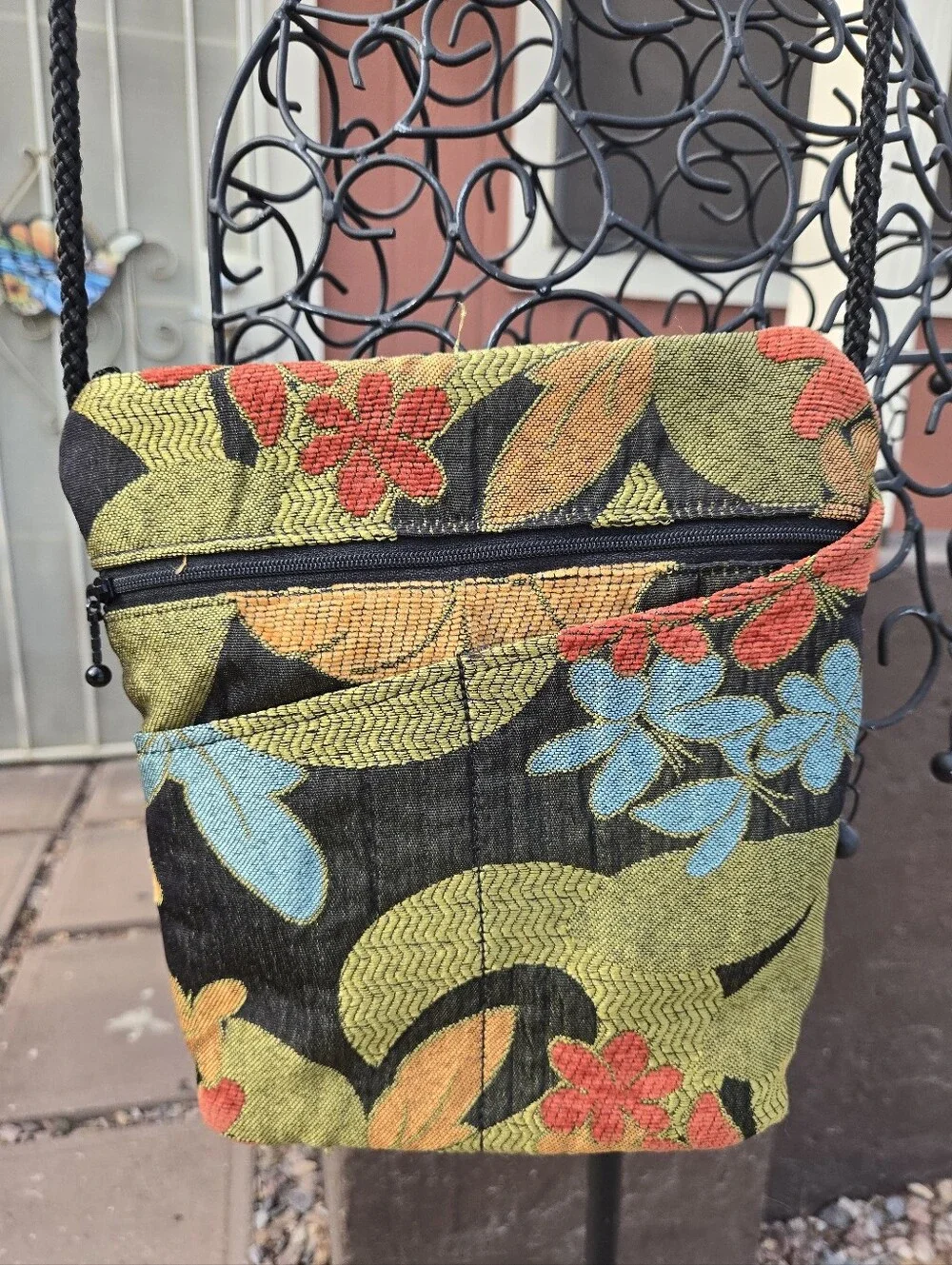 Wild West Crossbody Bag in Green with Multicolor Flowers